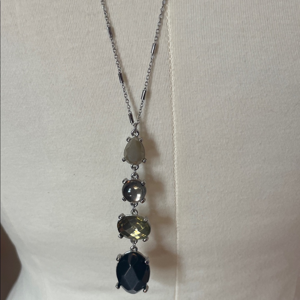 The Loft Silver-Tone Multi-Gem Pendant Necklace - Black and Gray
